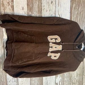 Vintage Y2K gap brown fleece patch logo women’s pullover hoody sweater size XL
